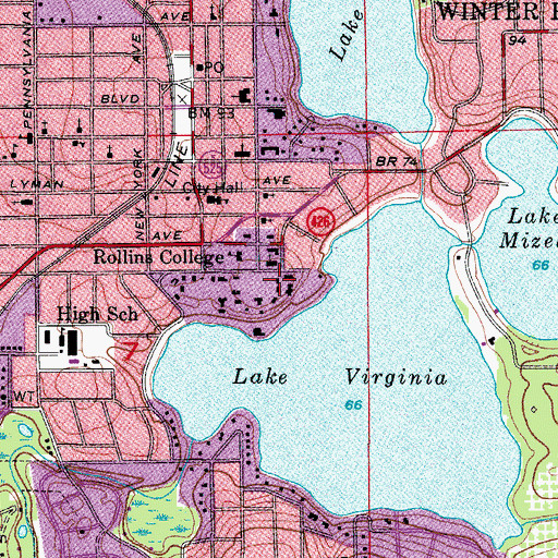 Topographic Map of Pinehurst Hall, FL