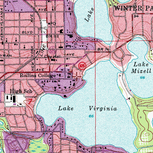 Topographic Map of Rollins Hall, FL