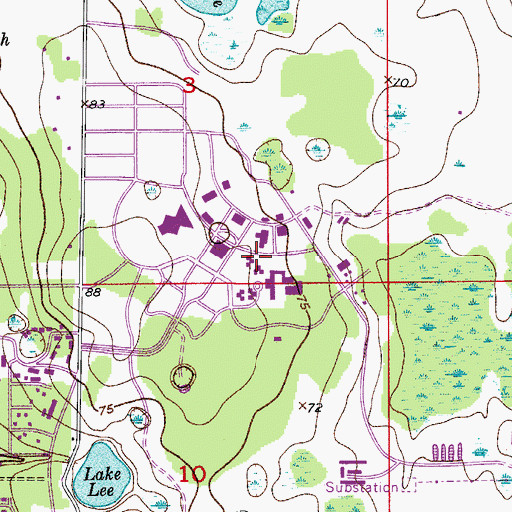 Topographic Map of Volusia Hall, FL