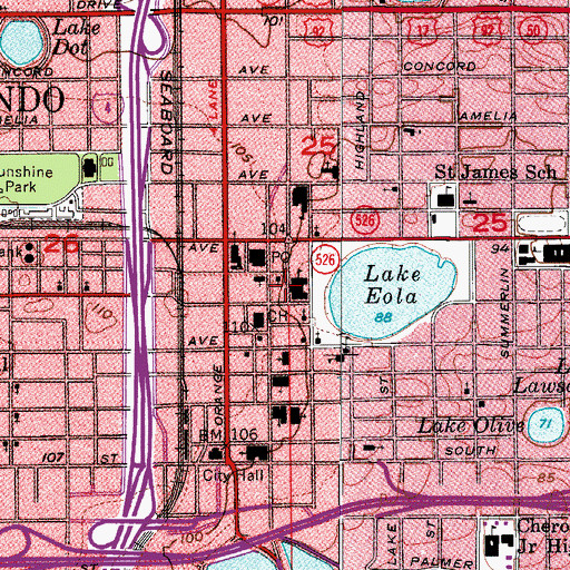 Topographic Map of Lake Eola Charter School, FL