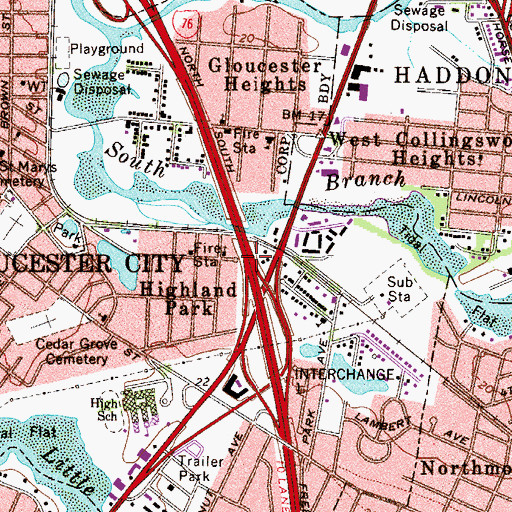 Topographic Map of Interchange 1A, NJ