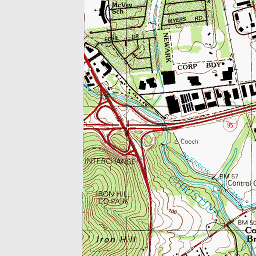 Topographic Map of Interchange 1A and 1B, DE