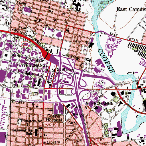 Topographic Map of Interchange 5B, NJ