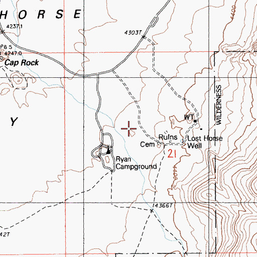 Topographic Map of Ryan Campground, CA