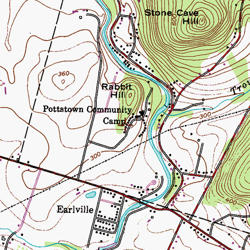 Topographic Map of Garrett Hall, PA