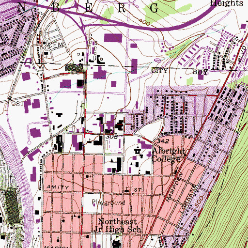 Topographic Map of Albright Athletic and Fitness Complex, PA