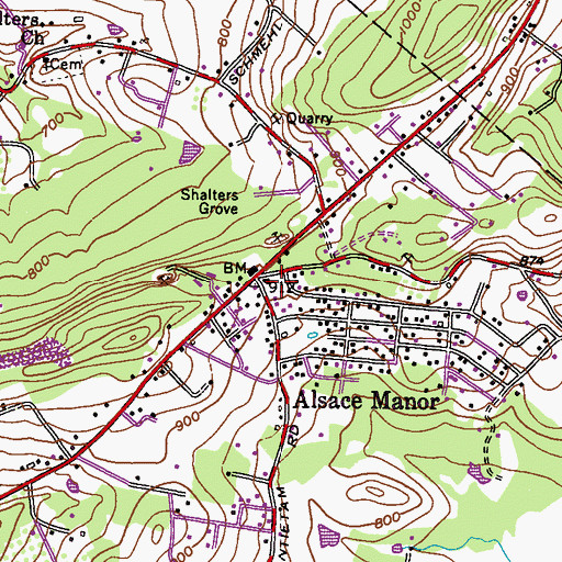 Topographic Map of Alsace Manor Fire Company Station 8, PA
