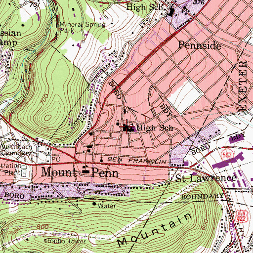 Topographic Map of Antietam School District Administrative Office, PA