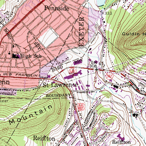 Topographic Map of Antietam Valley Shopping Center, PA