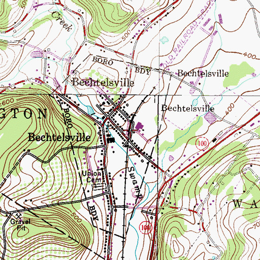 Topographic Map of Bechtelsville Borough Hall, PA