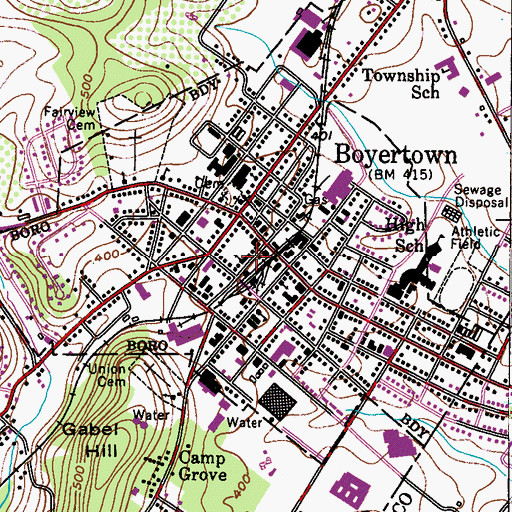 Topographic Map of Boyertown Area Historical Society, PA