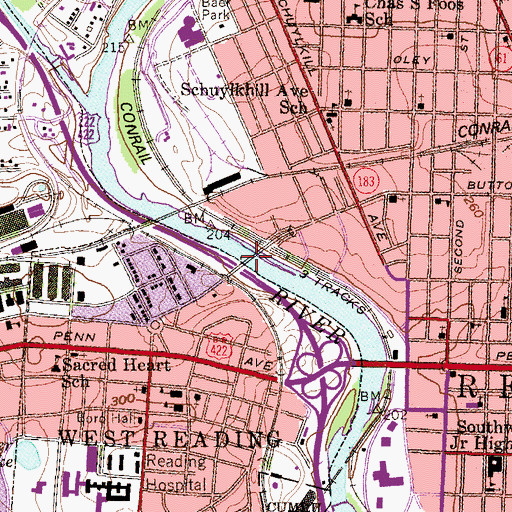 Topographic Map of Buttonwood Street Bridge, PA