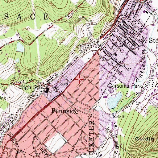 Topographic Map of Carsonia Manor Apartments, PA