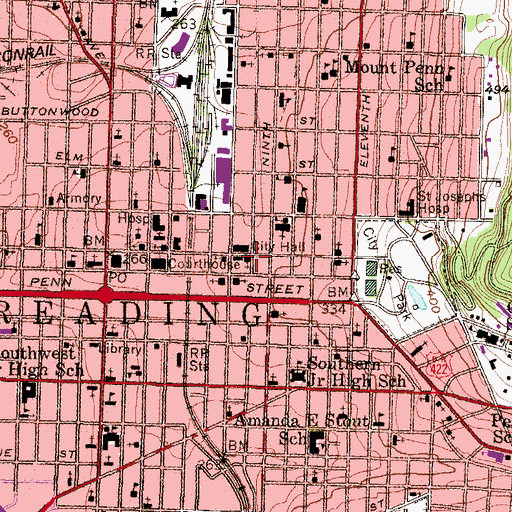 Topographic Map of Cedar Street Park, PA
