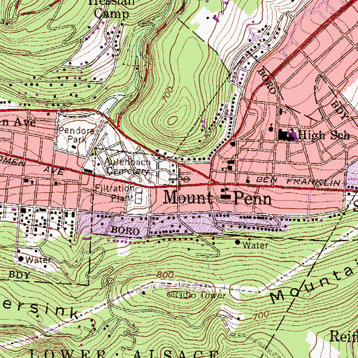 Topographic Map of Central Berks Regional Police Department, PA