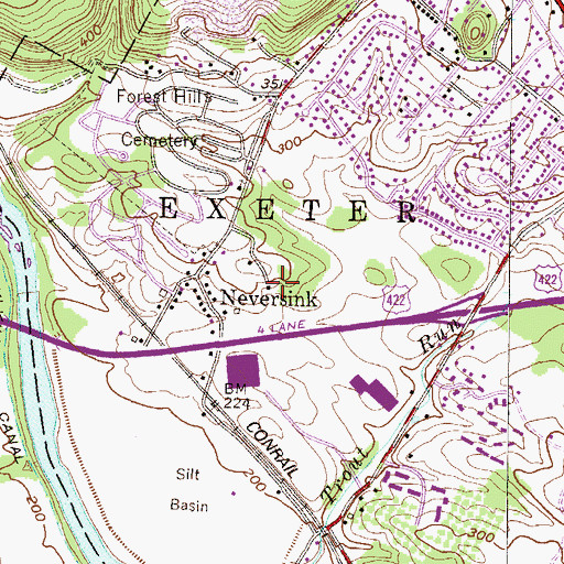 Topographic Map of Crestwood Recreation Area, PA