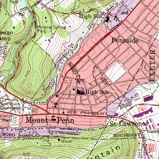Topographic Map of Pennside Presbyterian Church, PA