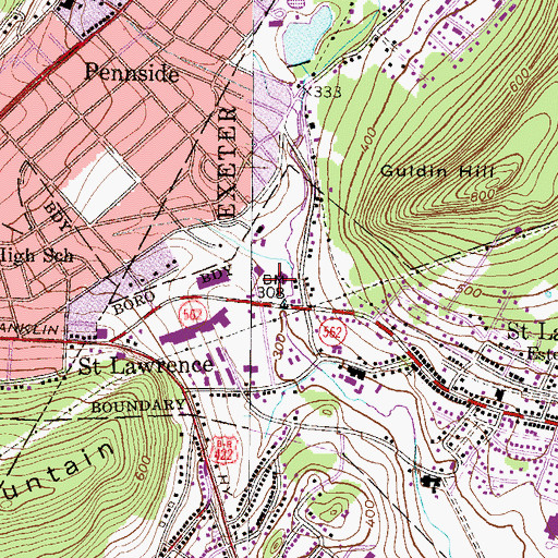 Topographic Map of Reading Station Post Office, PA
