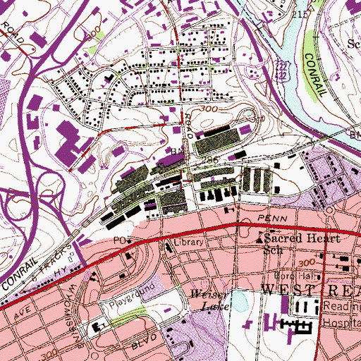 Topographic Map of Reading Hospital at Wyomissing, PA