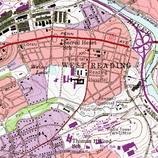 Topographic Map of Reading Hospital B Building, PA