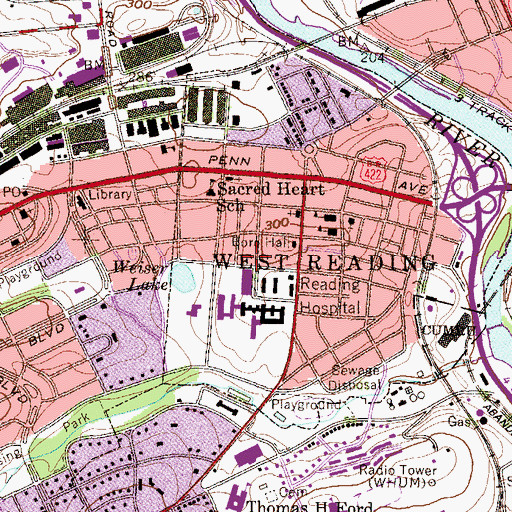 Topographic Map of Reading Hospital U Building, PA