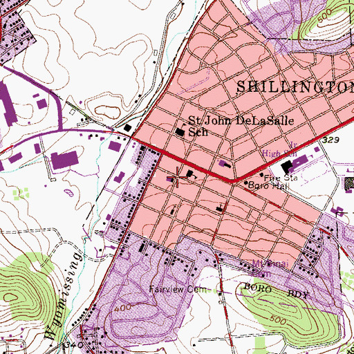 Topographic Map of Shillington Social Quarters, PA