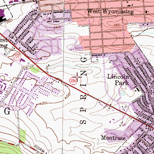 Topographic Map of Spring Towne Center, PA