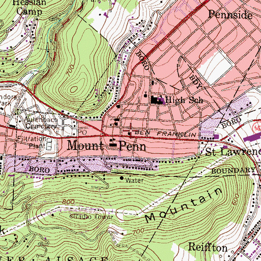 Topographic Map of Saint Catherine of Siena Catholic Church, PA