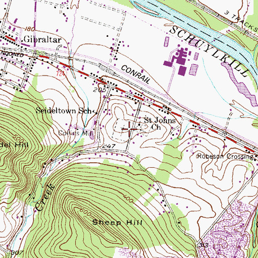 Topographic Map of Saint Johns Church Cemetery, PA