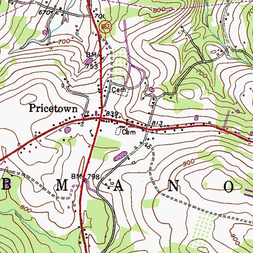 Topographic Map of Saint Johns United Church of Christ, PA