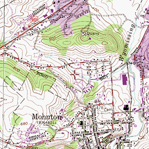 Topographic Map of Mohnton Lawn, PA