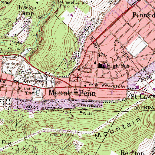 Topographic Map of Mount Penn Elementary School, PA