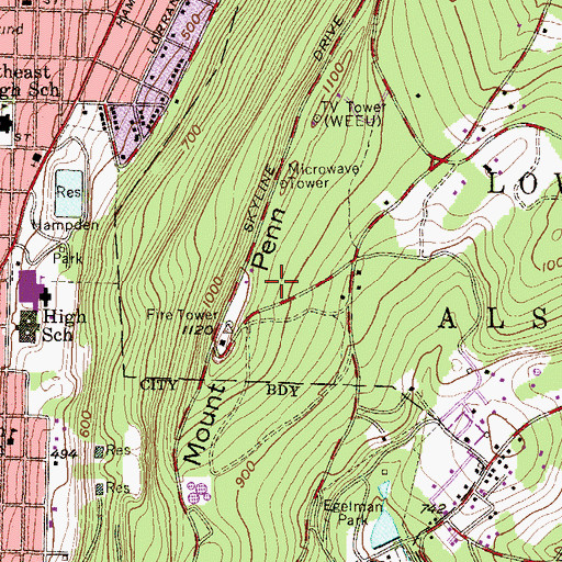 Topographic Map of Mount Penn Preserve, PA