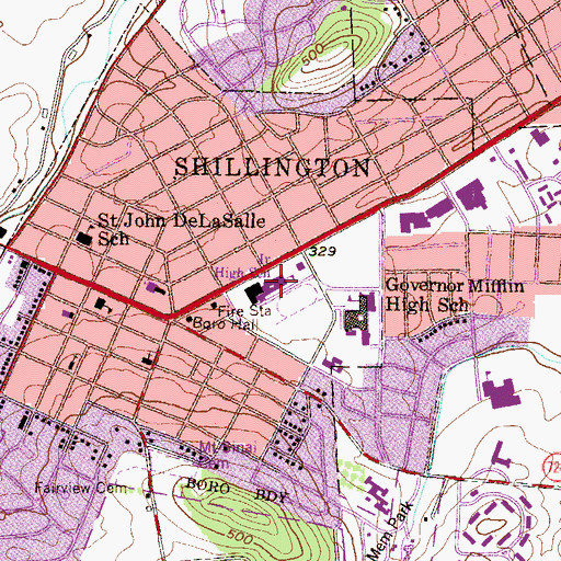 Topographic Map of Governor Mifflin Middle School, PA