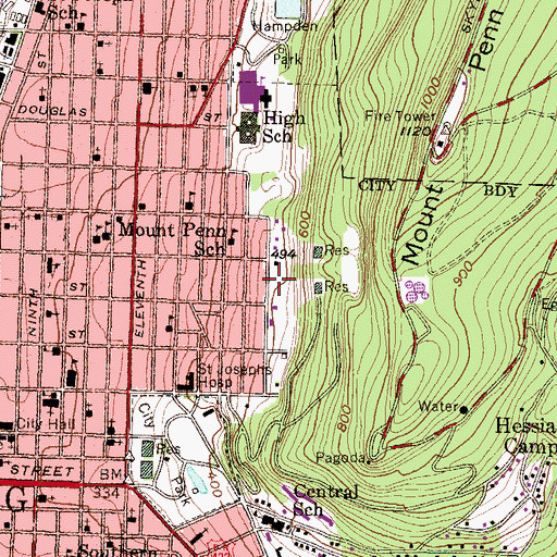 Topographic Map of Hillside Playground, PA