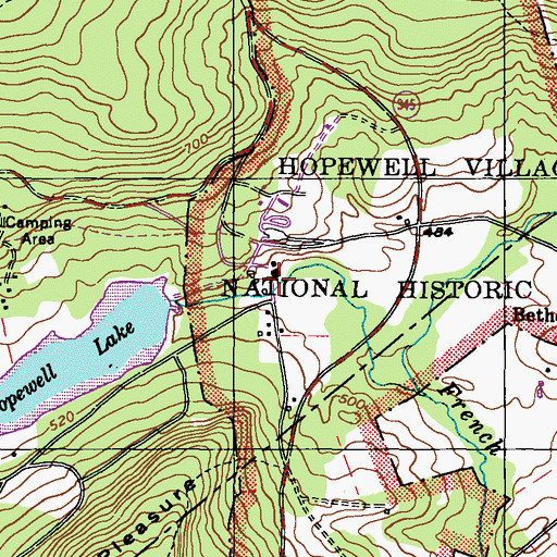 Topographic Map of Hopewell Furnace National Historic Site Visitor's Center, PA