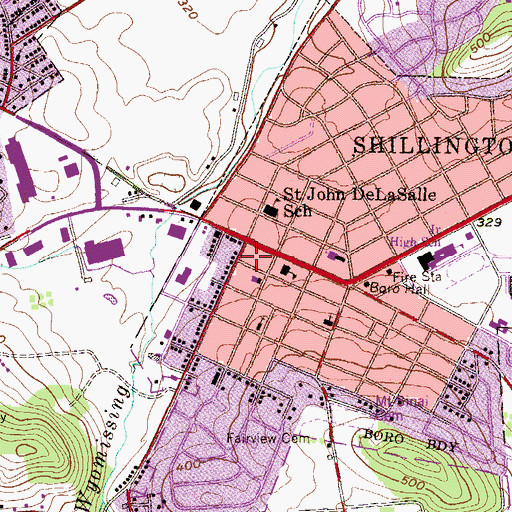 Topographic Map of Shillington Borough Fire Company Station 36, PA