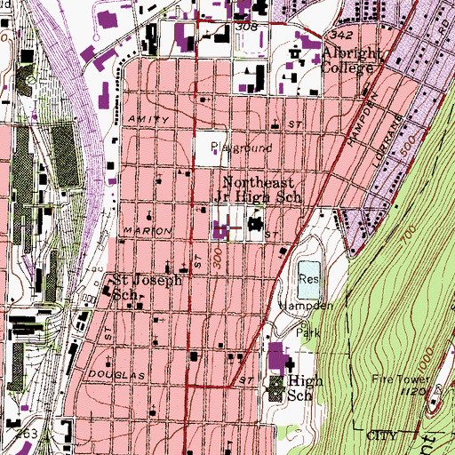 Topographic Map of Twelfth and Marion Elementary School, PA