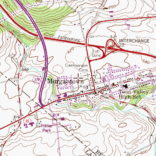 Topographic Map of Village Library of Morgantown, PA