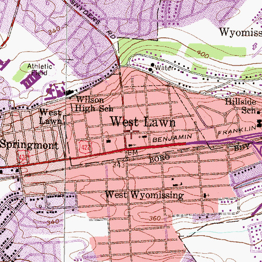 Topographic Map of West Lawn Municipal Building, PA
