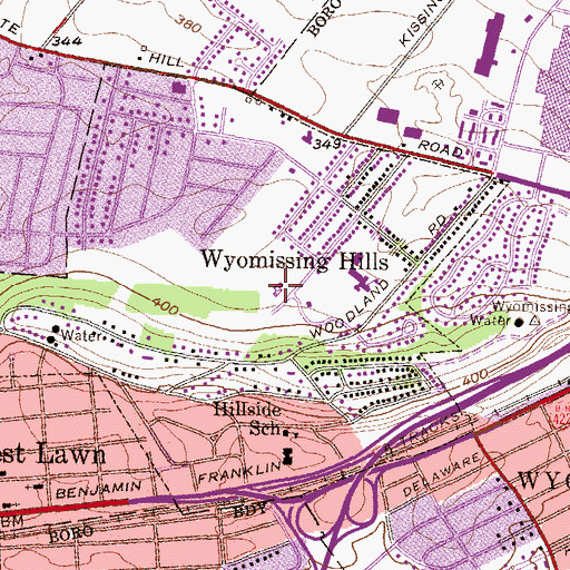 Topographic Map of Wyomissing Hills Swimming Association Pool, PA