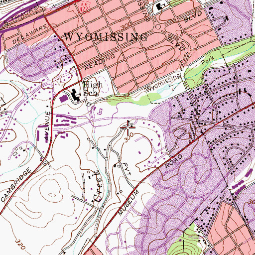 Topographic Map of Wyomissing Parks Barn, PA