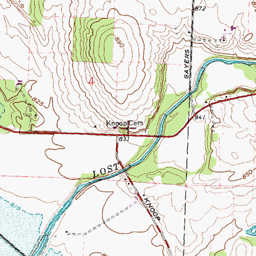 Topographic Map of Lost Creek Reserve and Knoop Agricultural Heritage Center, OH