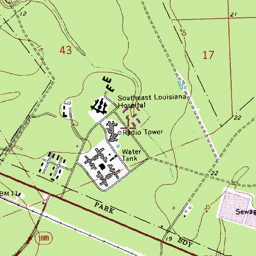Topographic Map of Southeast Louisiana Hosptial Special Services District Facility, LA