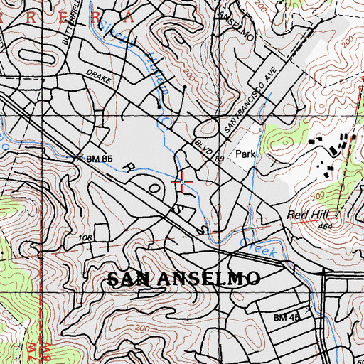 Topographic Map of Sleepy Hollow Creek, CA