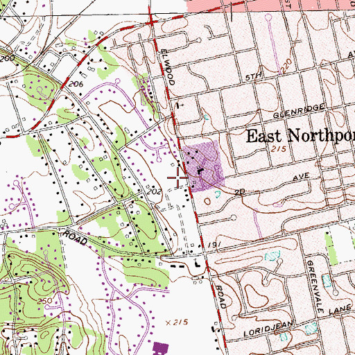 Topographic Map of East Northport Jewish Center, NY