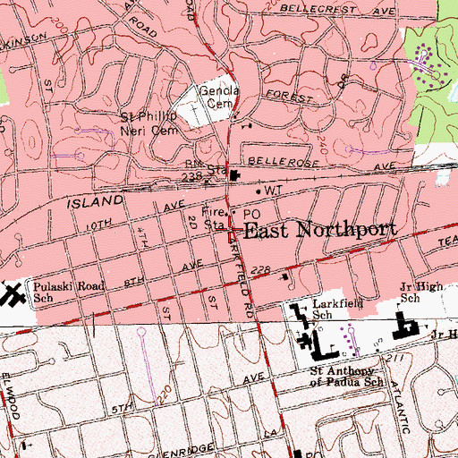 Topographic Map of East Northport Fire Department, NY