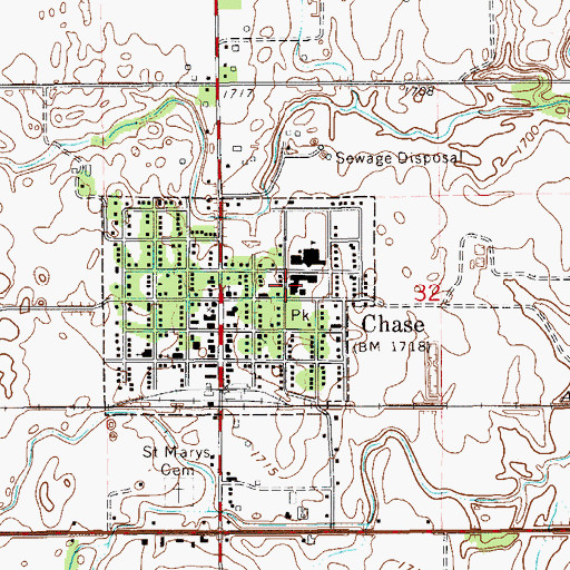 Topographic Map of Chase Grade School, KS