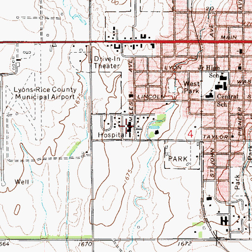 Topographic Map of Rice County District Hospital, KS