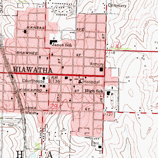 Topographic Map of Hiawatha Community Hospital, KS